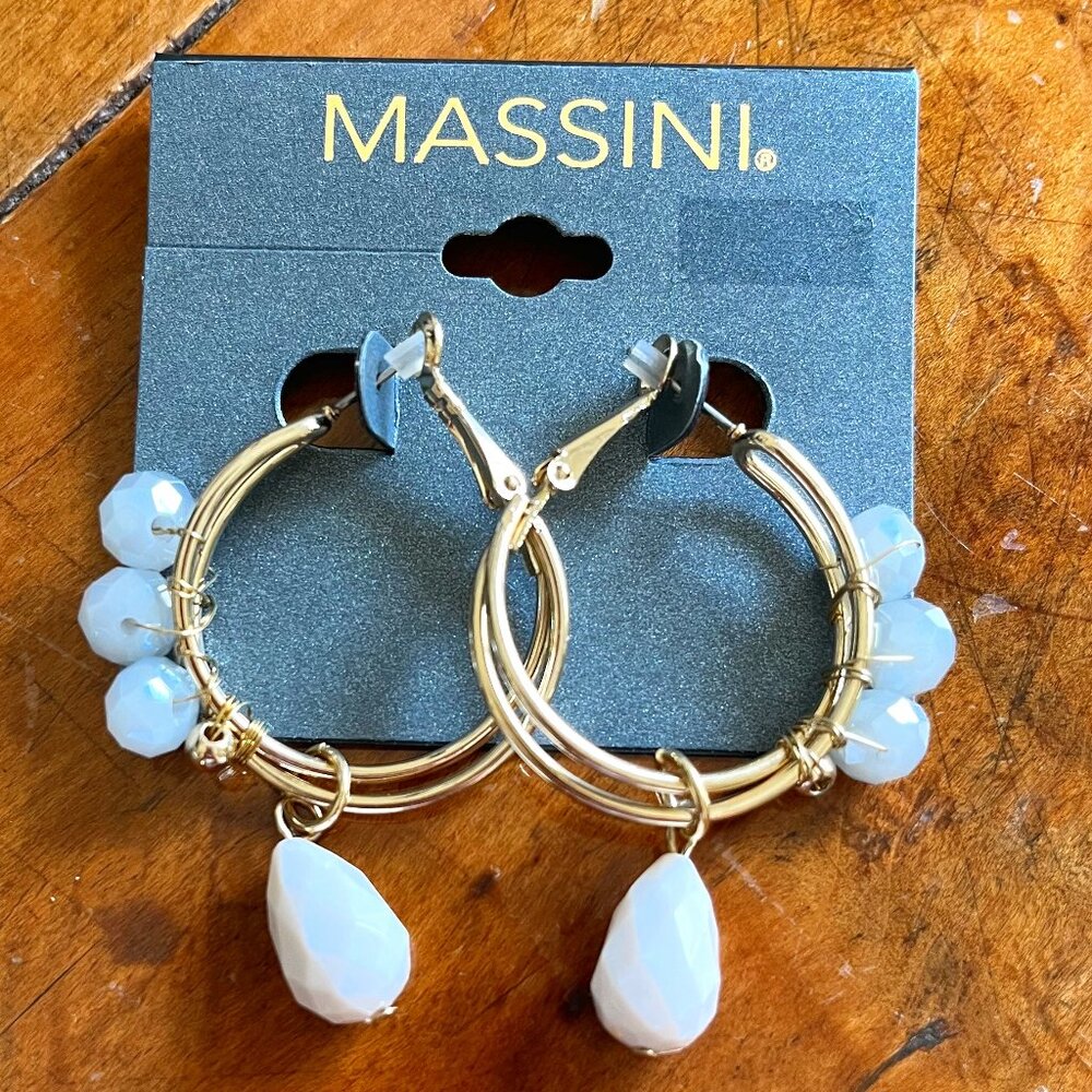 Massini Faceted Beaded Hoops Earrings Lever Back NEW
